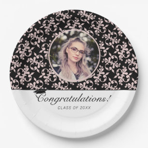 Assiettes En Carton Rococo Pink Black Graduate Photo Graduate