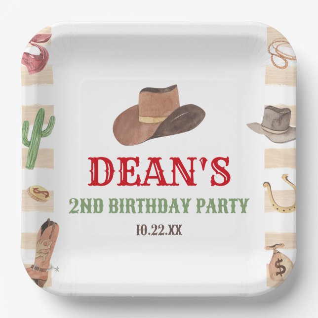 Assiettes En Carton Rodeo Cowboy Western Wild West fête d'anniversaire (Recto)