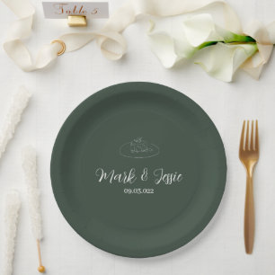 Assiettes En Carton ROE Dusky Green & White Simple Mariage