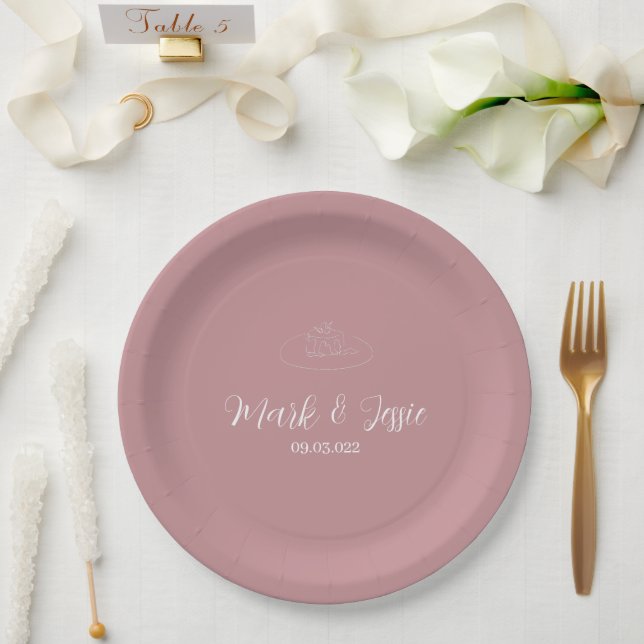 Assiettes En Carton ROE rose et blanc Mariage simple (Mariage)