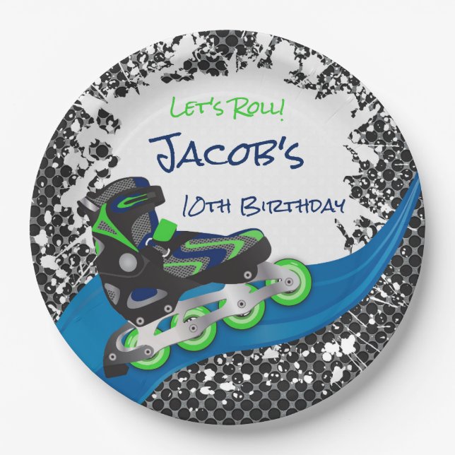Assiettes En Carton Roller Blade Grunge Green Anniversaire (Devant)
