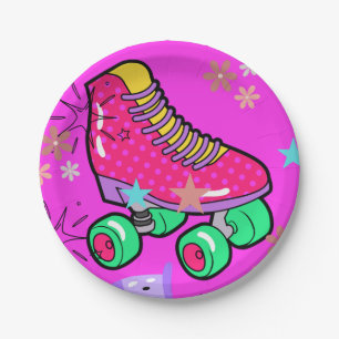 Assiettes En Carton Roller Patins filles Rainbow Neon fête d'anniversa