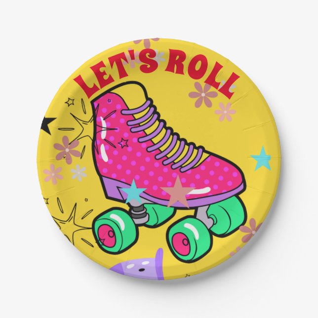 Assiettes En Carton Roller Patins filles Rainbow Neon fête d'anniversa (Devant)