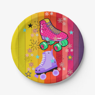 Assiettes En Carton Roller Patins filles Rainbow Neon fête d'anniversa