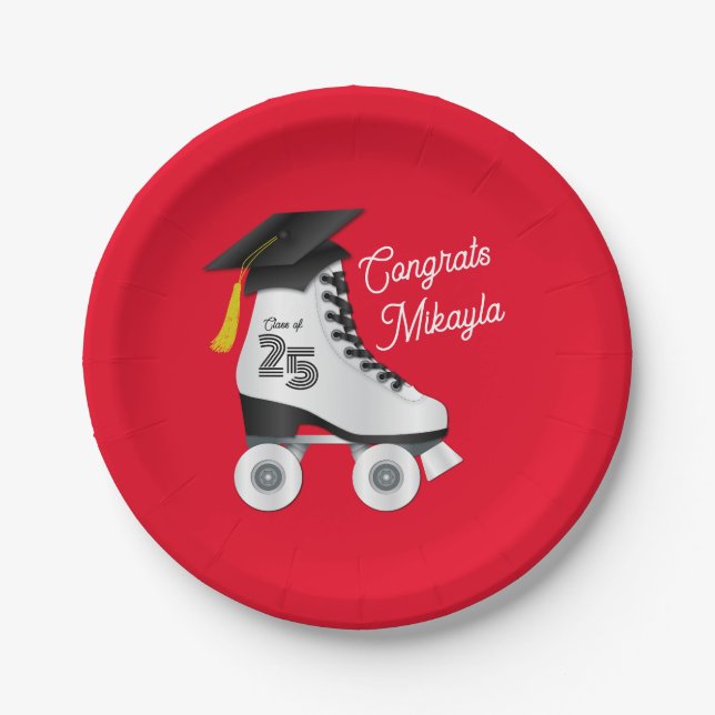 Assiettes En Carton Roller Skate Graduation Party Patinage Rink Red (Devant)
