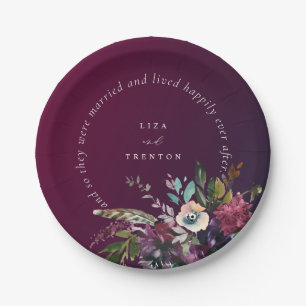 Assiettes En Carton Romantique Bourgogne Floral Joyeux Jamais Après
