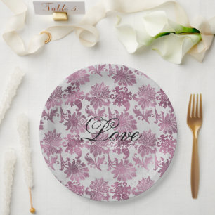 Assiettes En Carton Romantique Bourgogne Rouge Argent Mariage Floral