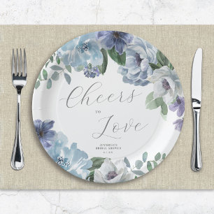 Assiettes En Carton Romantique Dusty Blue Floral Fête des mariées Part