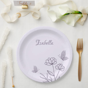 Assiettes En Carton Romantique élégant mauve floral
