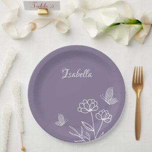 Assiettes En Carton Romantique élégant mauve floral
