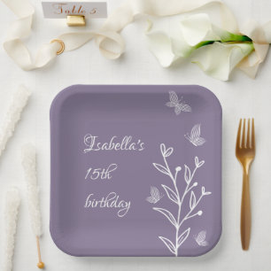 Assiettes En Carton Romantique élégant mauve floral