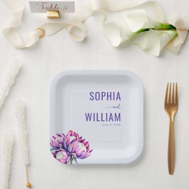 Assiettes En Carton Romantique Florale Lavande (Mariage)