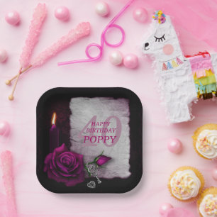 Assiettes En Carton Romantique gothique Rose & bougie Anniversaire