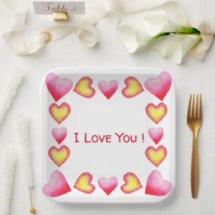 Assiettes En Carton Romantique minimaliste Je t'aime Saint Valentin