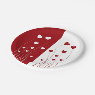 Assiettes En Carton Romantique moderne Rouge Blanc Coeurs d'amour