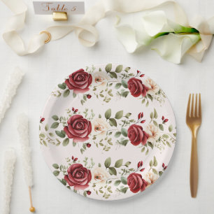 Assiettes En Carton Romantique Rouge Blush rose Roses Mariage