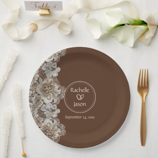 Assiettes En Carton Romantique rustique pays occidental cuir et dentel (Mariage)