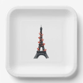 Assiettes En Carton Romantique White Red Hearts Tour Eiffel Mariage