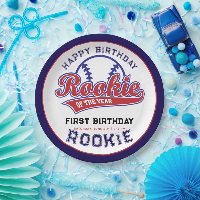 Assiettes En Carton Rookie de l'année 1er anniversaire baseball (Fête)