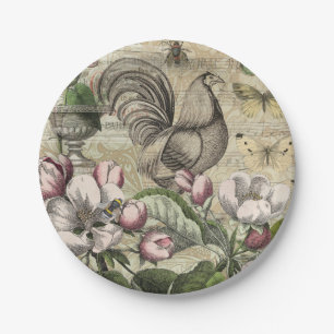 Assiettes En Carton Rooster Garden Flower Papillon Art