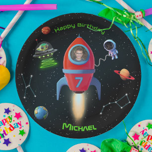 Assiettes En Carton Roquette avec photo   Astronaute de l'OVNI Alien
