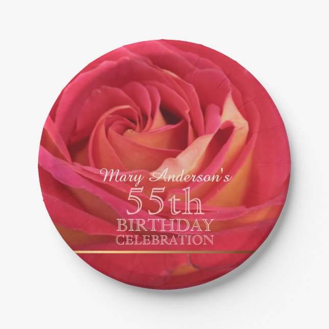 Assiettes En Carton Rose 55e anniversaire Fête Plaques papier -2- (Devant)