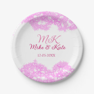 Assiettes En Carton rose ajouter nom de couple date monogramme parties