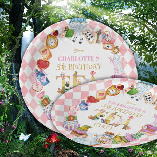Assiettes En Carton Rose Alice au pays des merveilles 5e anniversaire