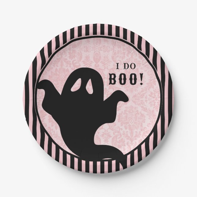 Assiettes En Carton Rose antique Damask | Mariage de Halloween Chauve- (Devant)