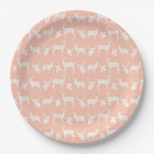Assiettes En Carton Rose avec les plaques à papier de cerfs communs