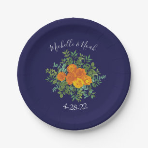 Assiettes En Carton Rose bleu et orange Floral Mariage moderne