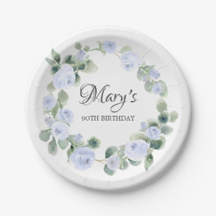 Assiettes En Carton Rose bleu Eucalyptus 90ème anniversaire