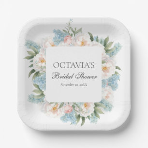 ASSIETTES EN CARTON ROSE BLEUE DOUCE FLEURS FLEURS MONOGRAMME BRIDAL