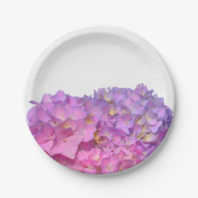 Assiettes En Carton Rose Blue Hydrangeas élégantes fleurs rose violet (Devant)