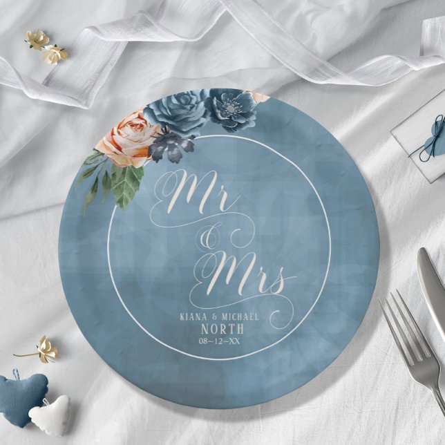 Assiettes En Carton Rose Blue/Pêche Mariage M. et Mme ID584 (Créateur téléchargé)