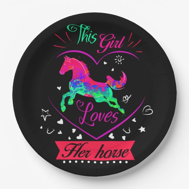 Assiettes En Carton Rose Cette Fille Aime Son Cheval (Devant)
