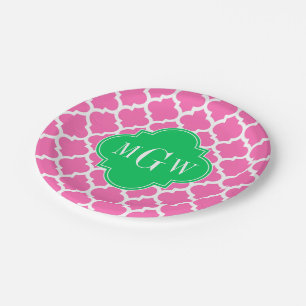Assiettes En Carton Rose chaud avec marocain #5 Emerald 3 Monogramme i