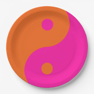Assiettes En Carton Rose Chaud Et Orange Yin Yang