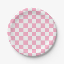 Assiettes En Carton Rose Checkered et blanc