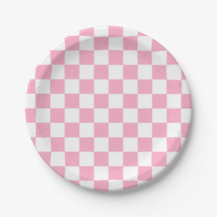 Assiettes En Carton Rose Checkered et blanc