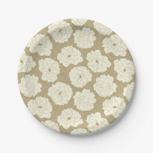 Assiettes En Carton Rose crème sur Beige d'or - motif sans couture.