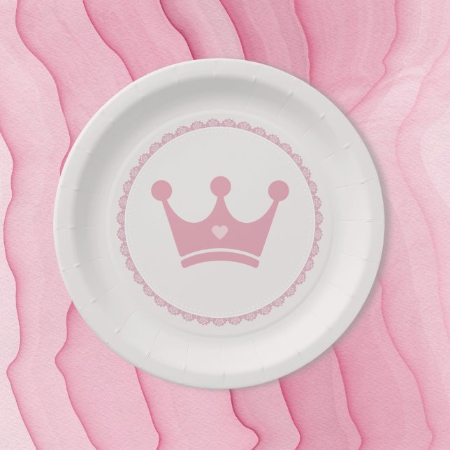 Assiettes En Carton Rose Crown Princesse Lace Pastel Aquarelle (Créateur téléchargé)