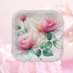 Assiettes En Carton Rose de Chiffon