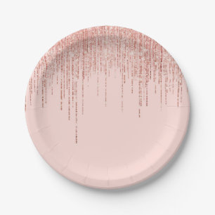 Assiettes En Carton Rose de luxe Gold Sparkly Glitter Fringe