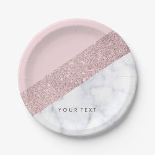 Assiettes En Carton rose de marbre blanc de parties scintillantes