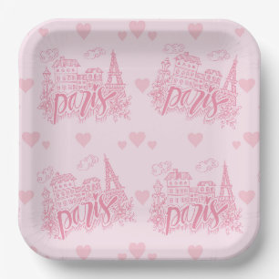 Assiettes En Carton Rose de Paris