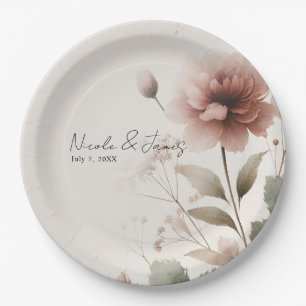 Assiettes En Carton Rose du désert rose Floral vert Mariage nuptiale