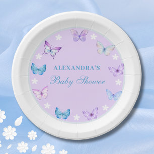 Assiettes En Carton Rose Dusty bleu violet Baby shower papillon