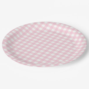 Assiettes En Carton Rose En vichy 1