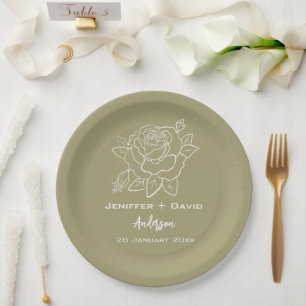 Assiettes En Carton Rose Esquisse Mariage/Fête des mariées personnalis